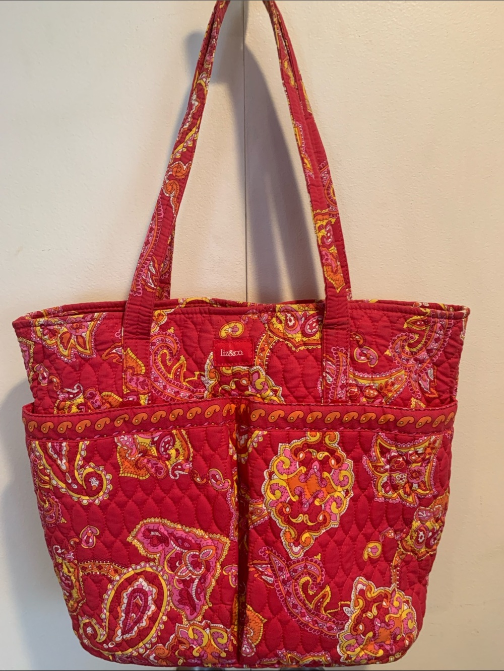 liz & co. Hot Pink Paisley Quilted Tote with Yellow Accents
